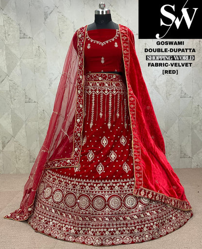 Something different red Velvet bridal Lehenga