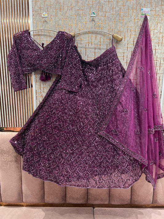 Purple on purple Monotone Crop top Lehenga
