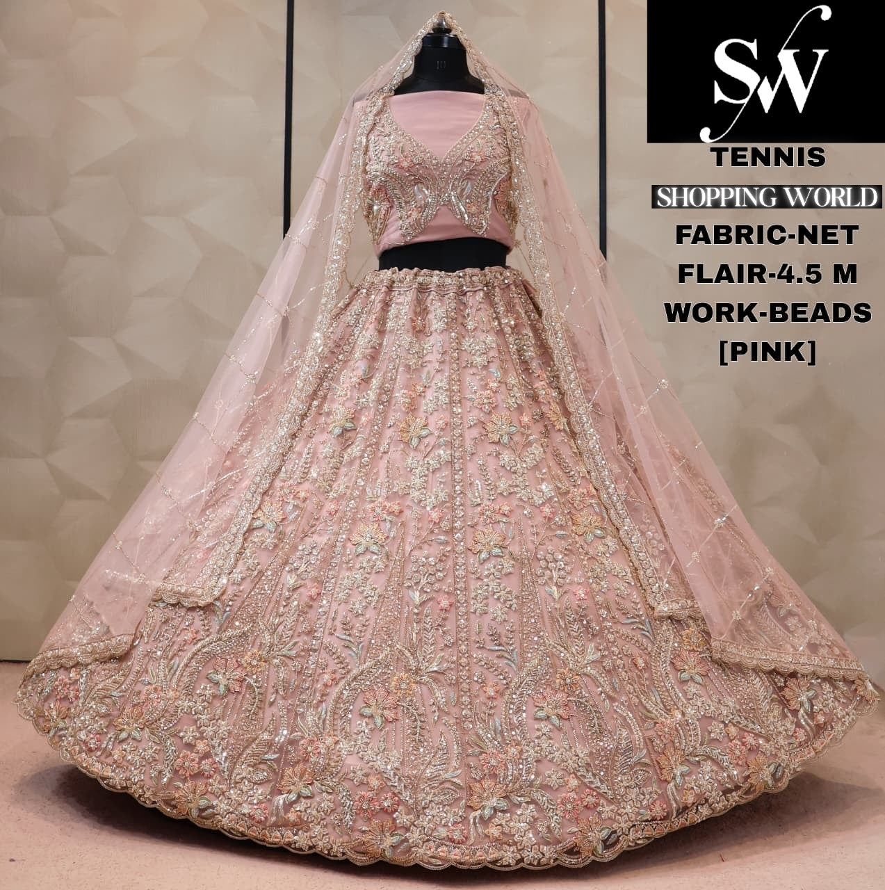 Net pista green Lehenga