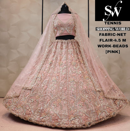Net pista green Lehenga