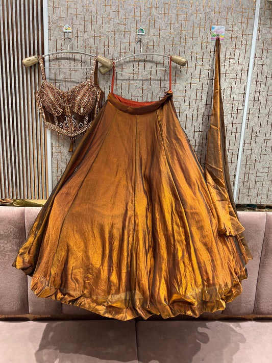 Brown Crop Top Lehenga