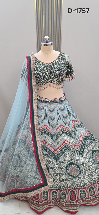 Sky blue Ready to wear Banarasi Crop top Lehenga