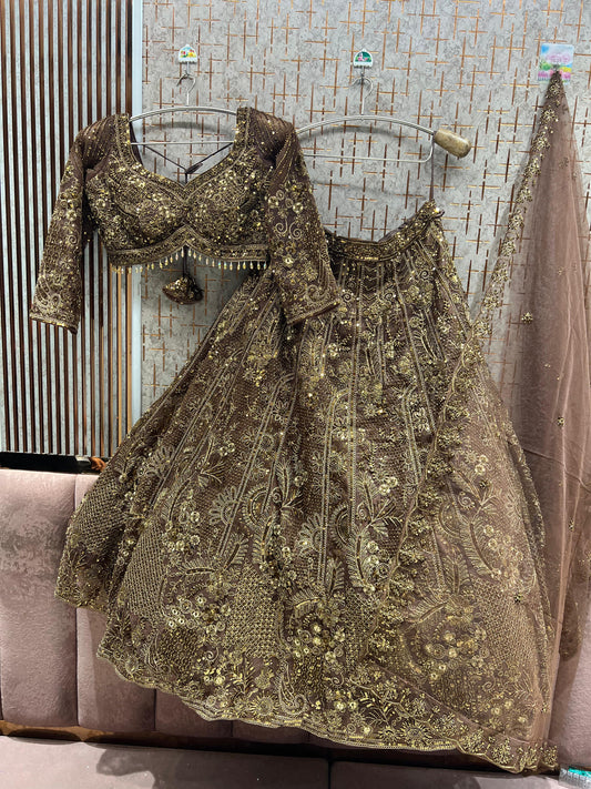 Rust Brown Crop Top Lehenga