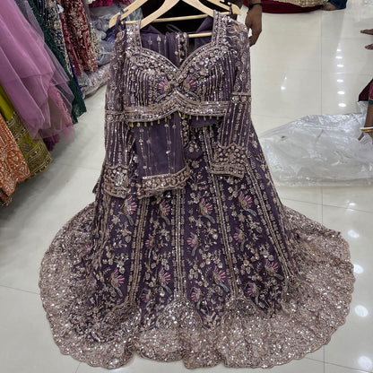 Rust Brown Peacock Crop Top Lehenga