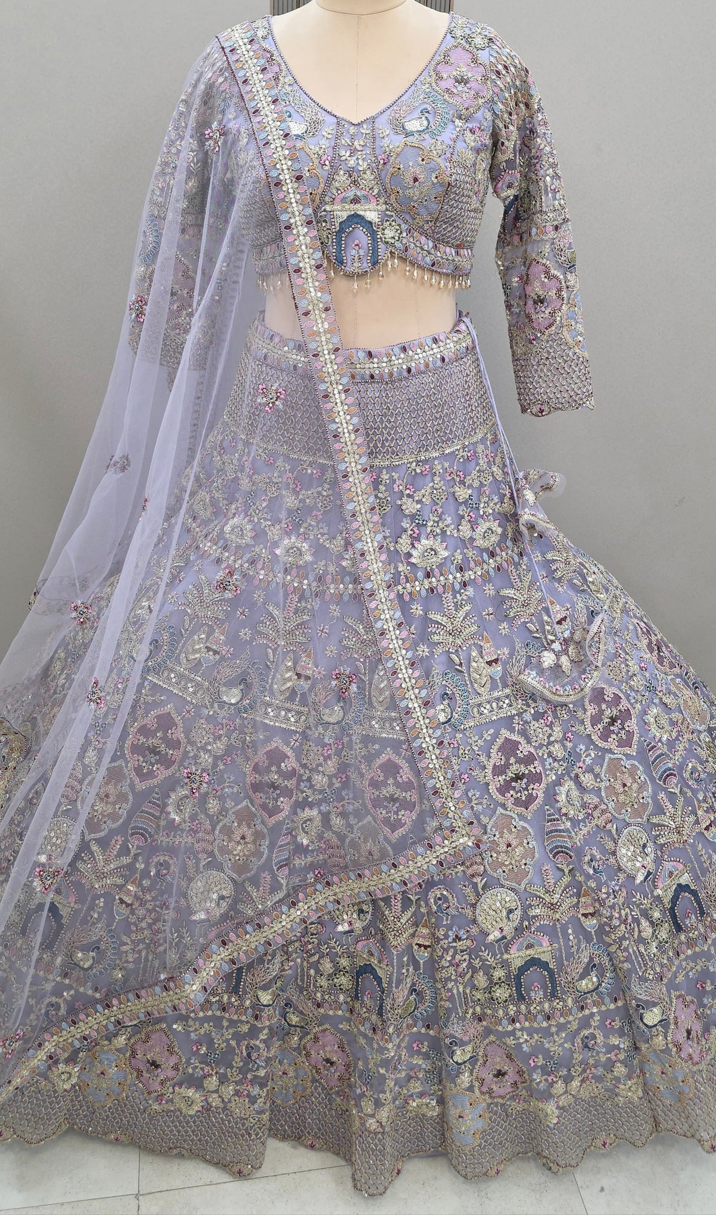 light Blue Ready to wear Crop top Lehenga