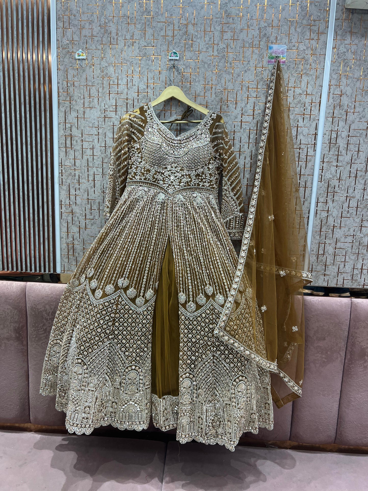 Majestic Rust Orange peplum long Dress Farshi Gaharara Dress Special