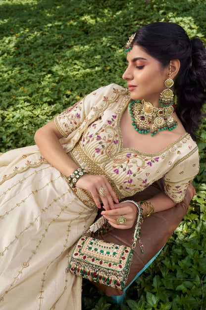 White Tissue Fabric Bead Work Lehenga 1139