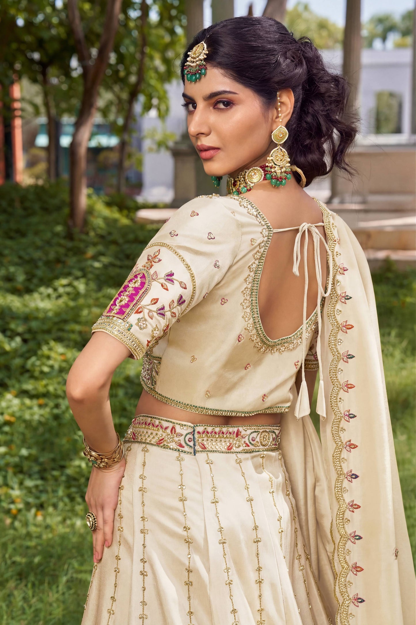 White Tissue Fabric Bead Work Lehenga 1139