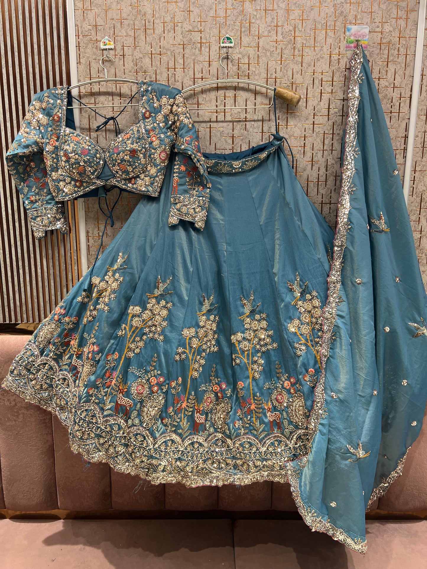 Pink Peacock Crop Top Lehenga