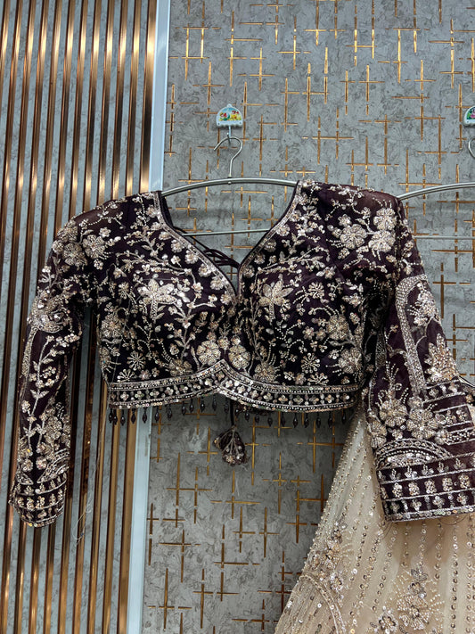 Awesome Beige Peach Double Shade Crop top Lehenga