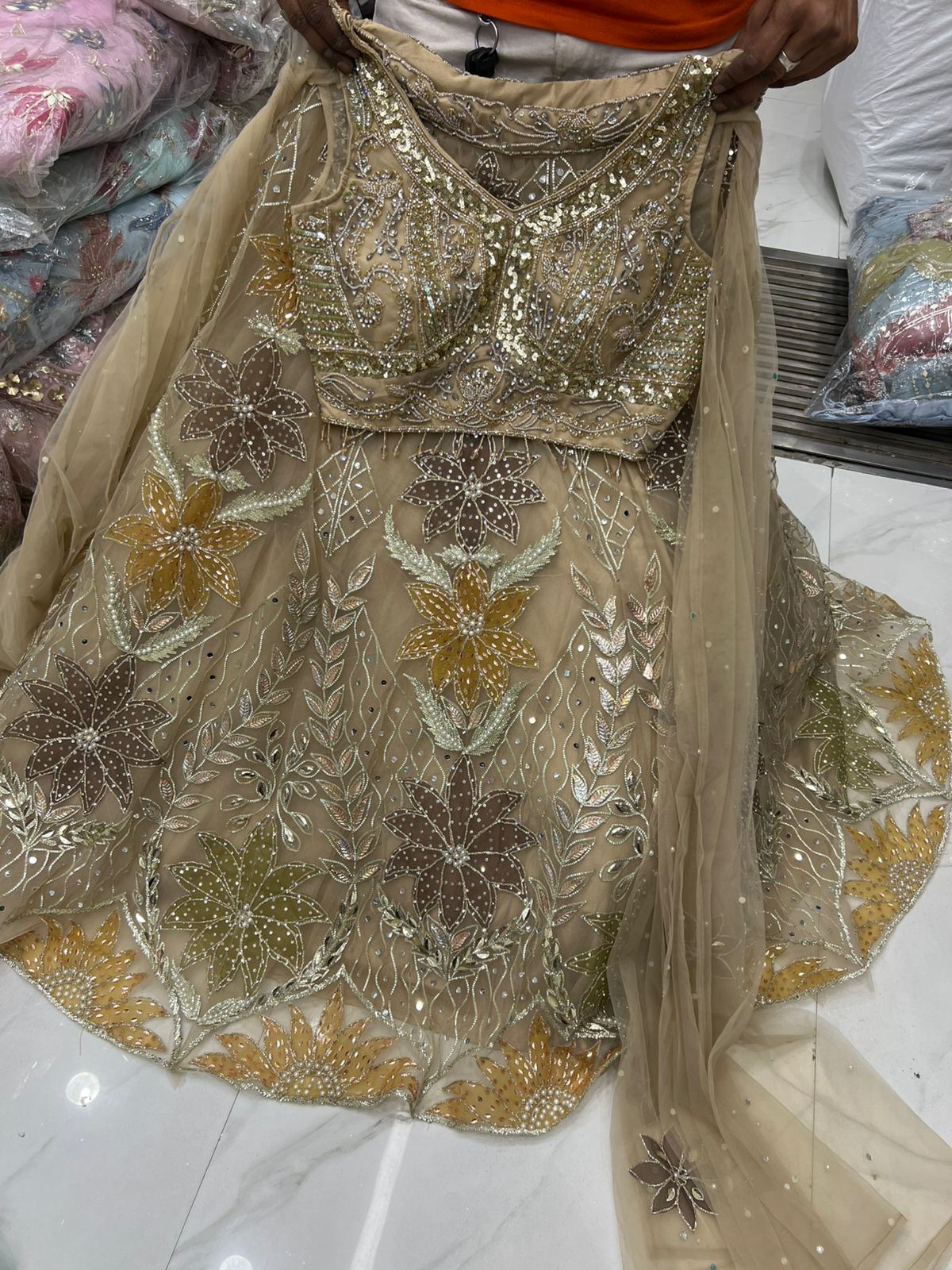 PDP golden Crop Top Lehenga