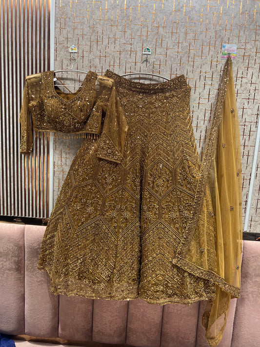 Golden on Golden Monotone Crop Top Lehenga