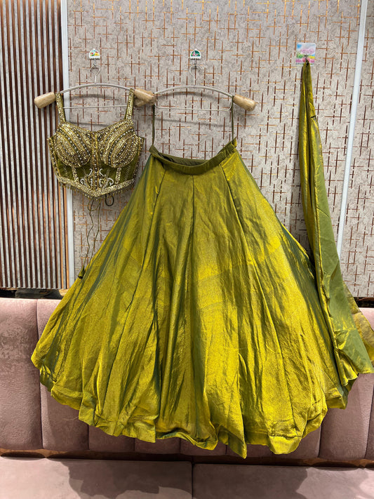 Yellow Haldi Mehendi Crop Top Lehenga