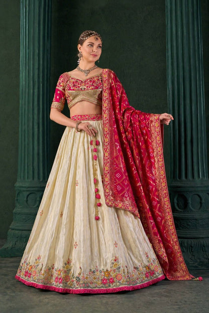 Beige Pink Dola Silk Fabric With Khatli Work 1073