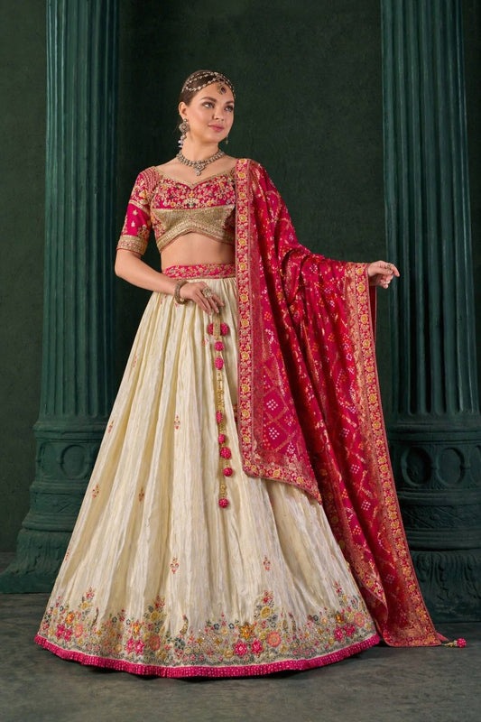 Beige Pink Dola Silk Fabric With Khatli Work 1073