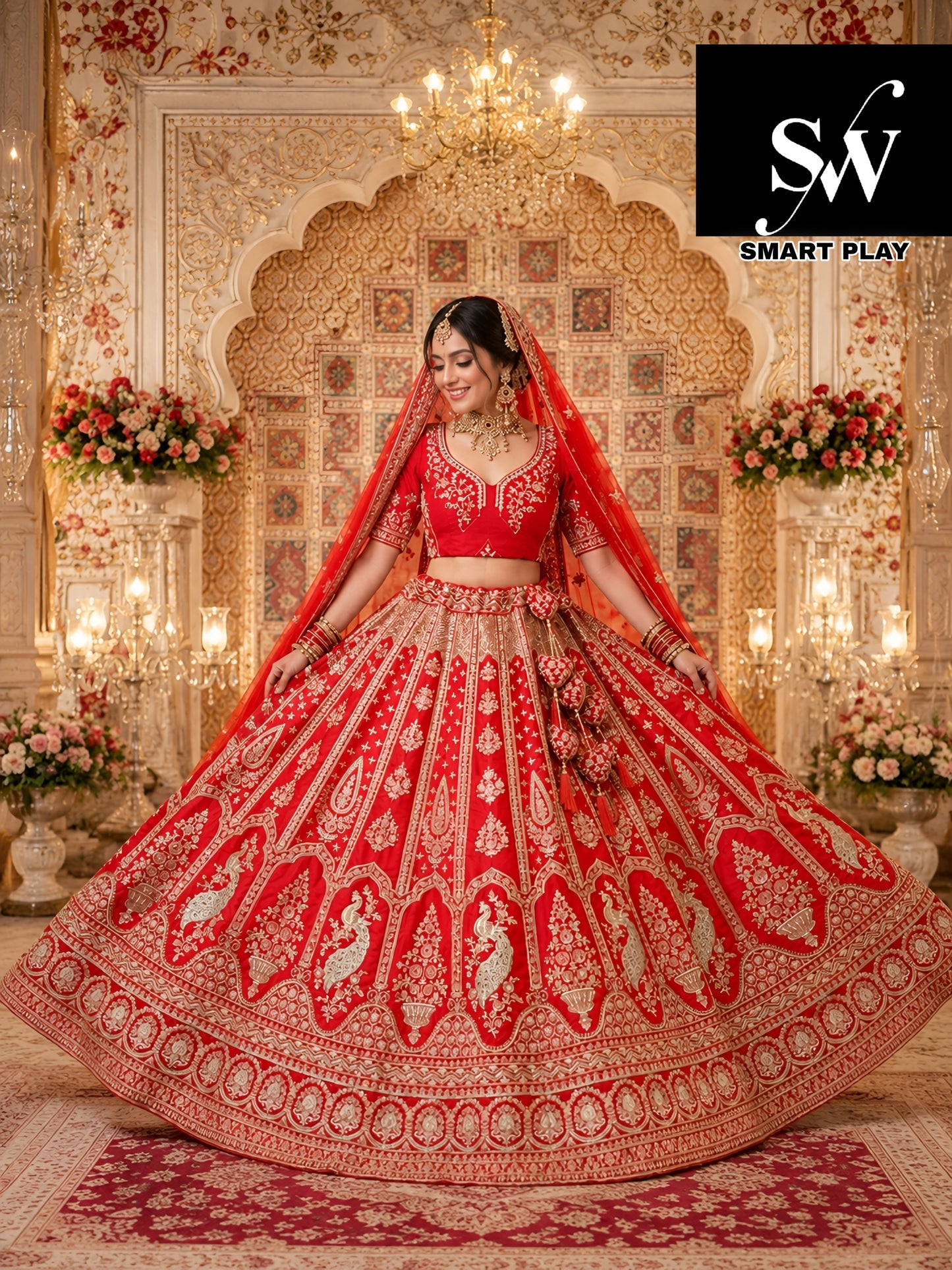 Rani pink silk double dupatta bridal Lehenga