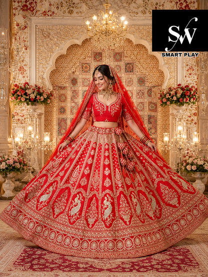 Rani pink silk double dupatta bridal Lehenga