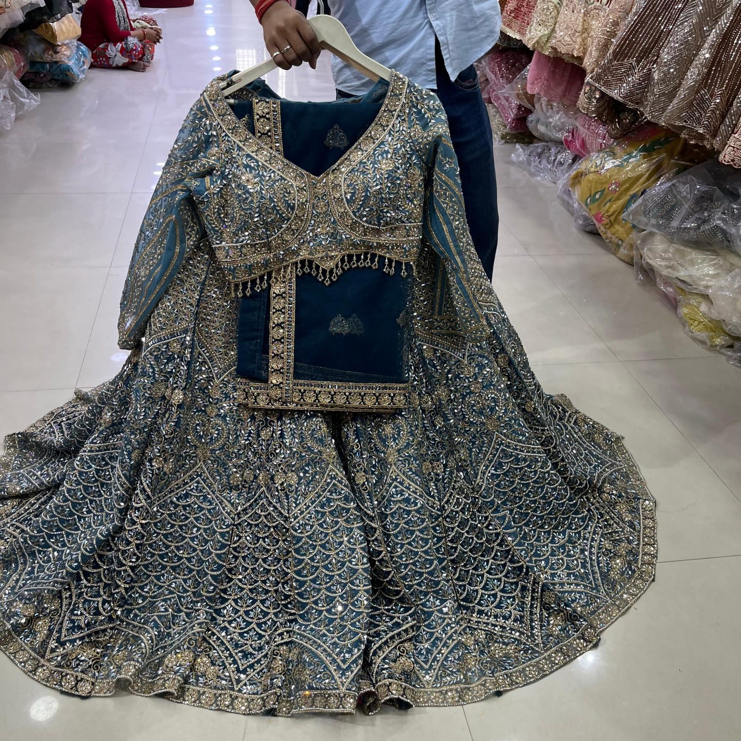 Blue heavy Crop Top Lehenga