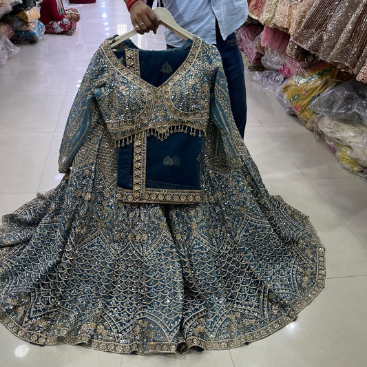 Blue Crop Top Lehenga