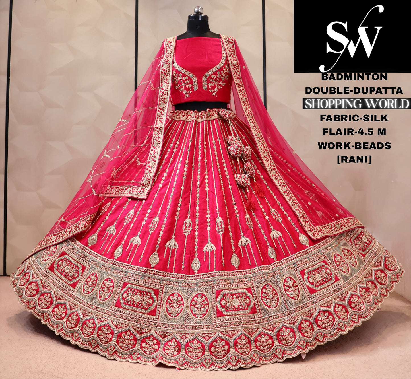 Rani pink Silk bridal Lehenga