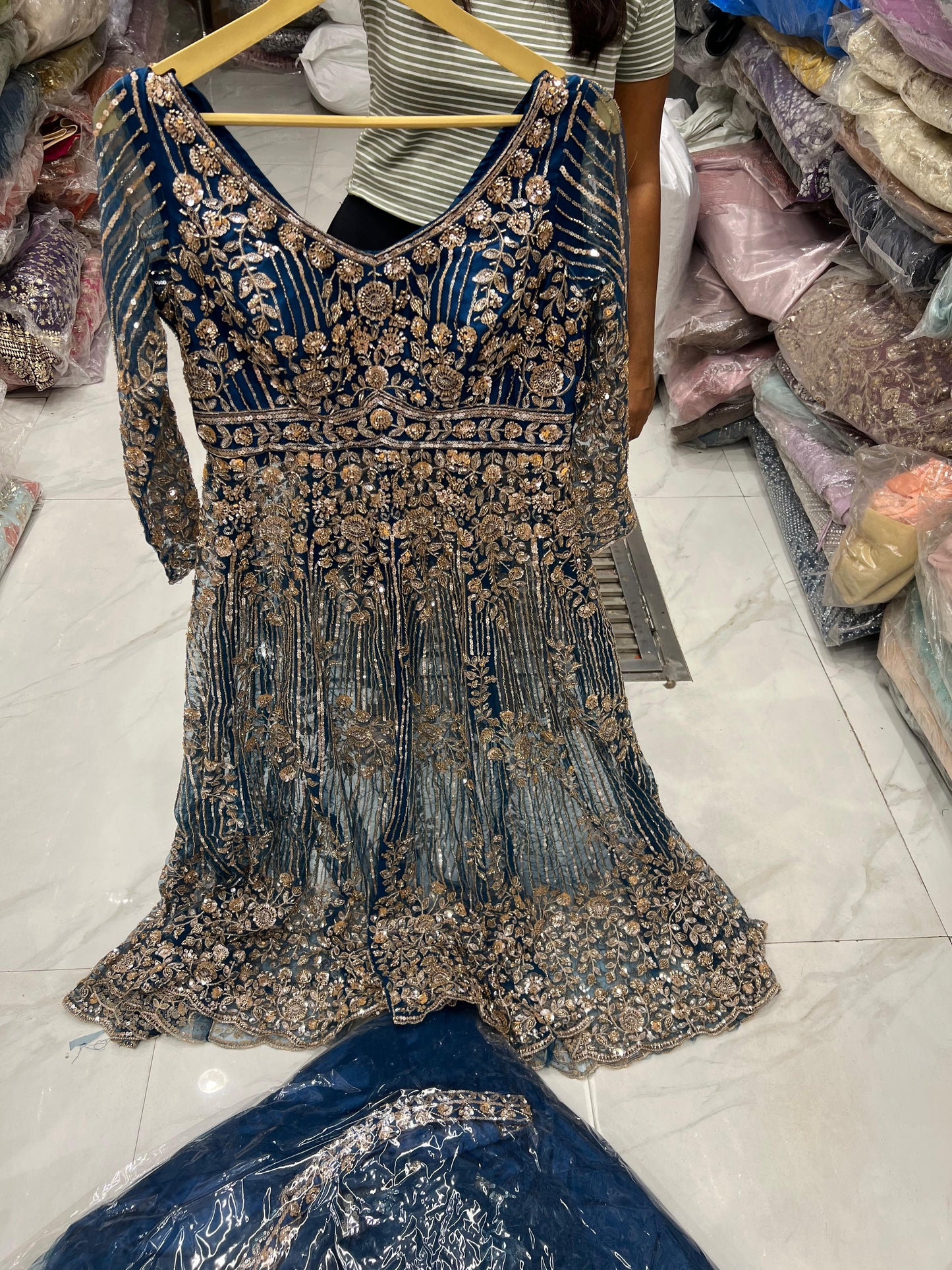 Blue long peplum Dress Farshi Gaharara Dress Special