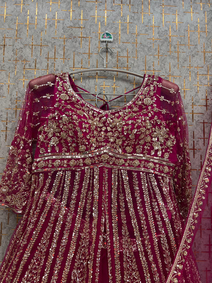 Beige Golden long Farshi Garara Peplum Dress Special