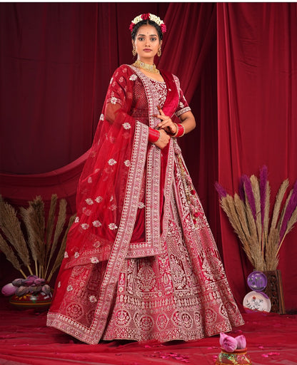 Cute red double duptta bridal lehenga
