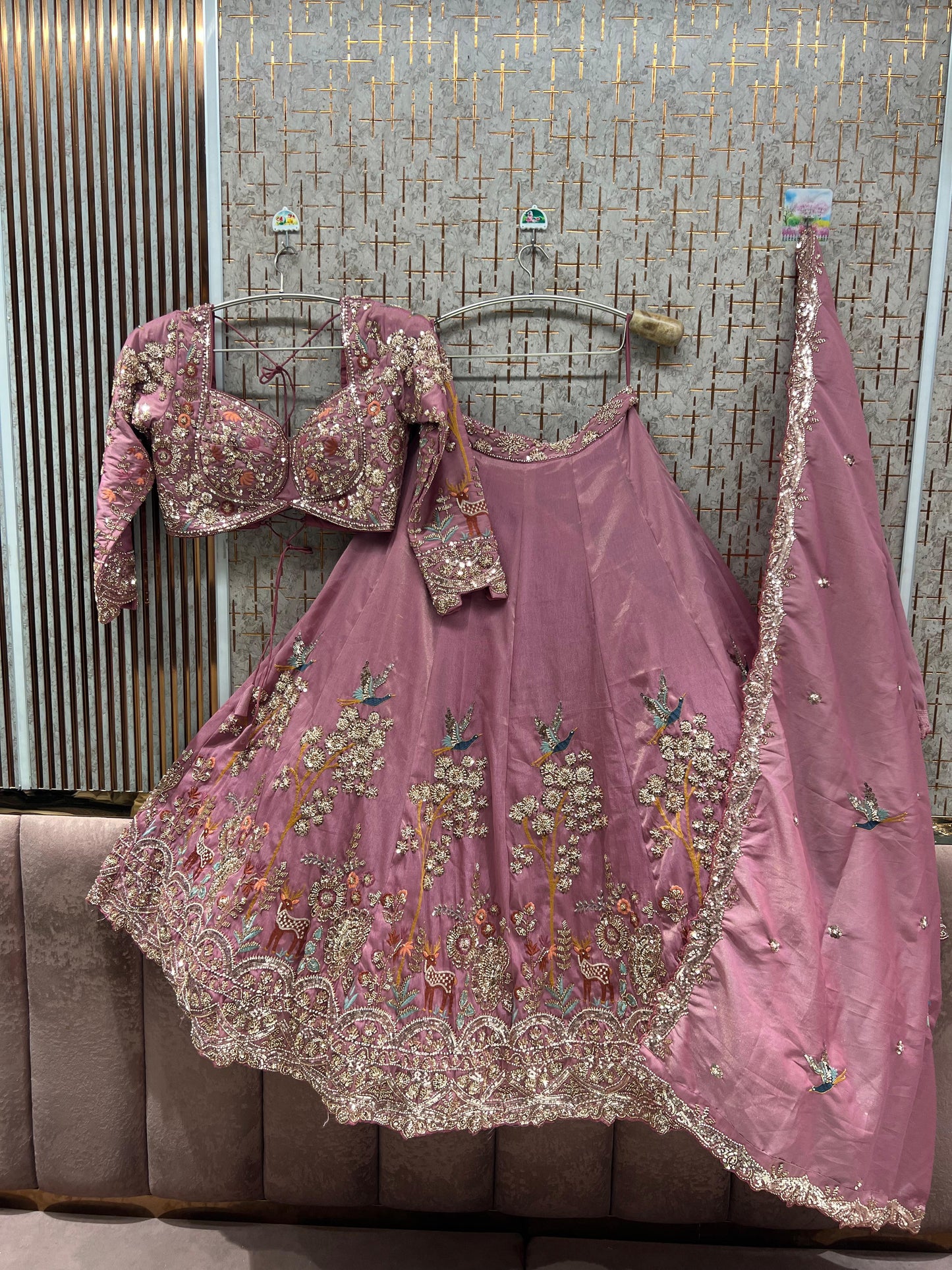 Pink Peacock Crop Top Lehenga
