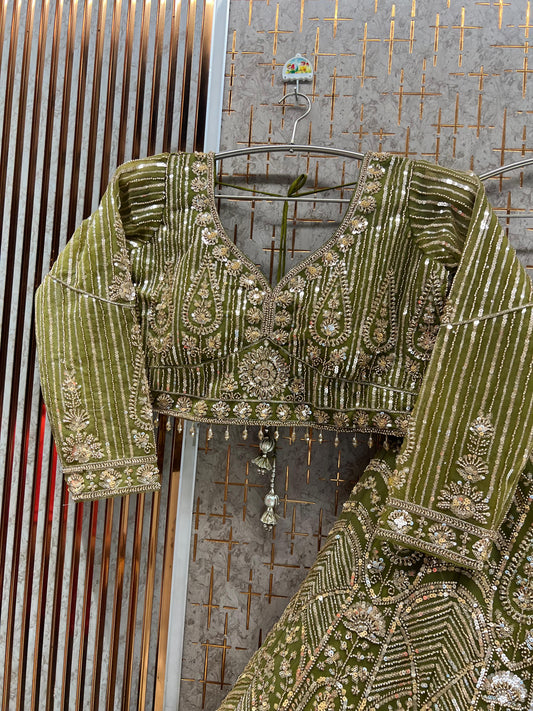 Pista Green Crop Top Lehenga