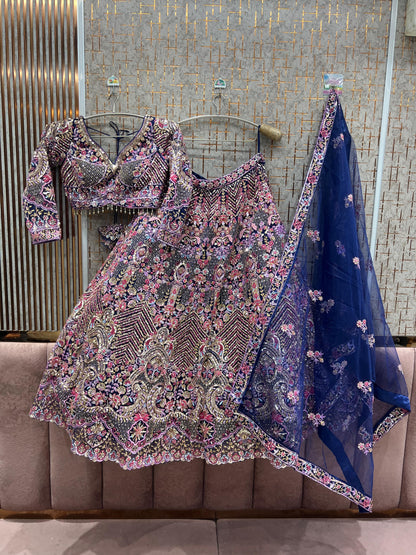 Dark Blue Crop Top Ready to wear Lehenga