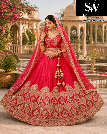 Maroon silk bridal Lehenga