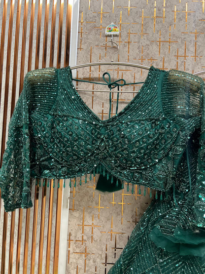 Green On Green Monotone Crop Top Lehenga