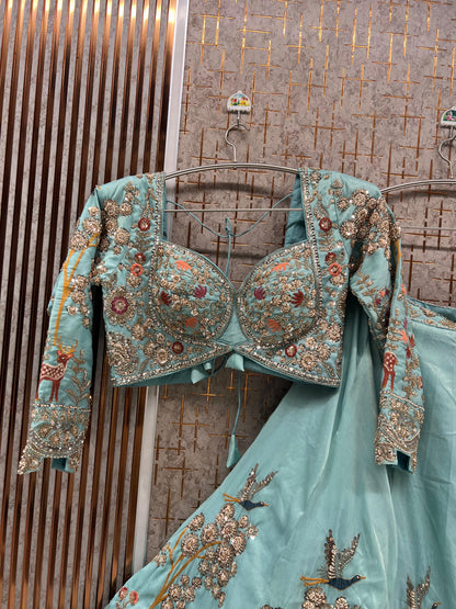 Pink Peacock Crop Top Lehenga