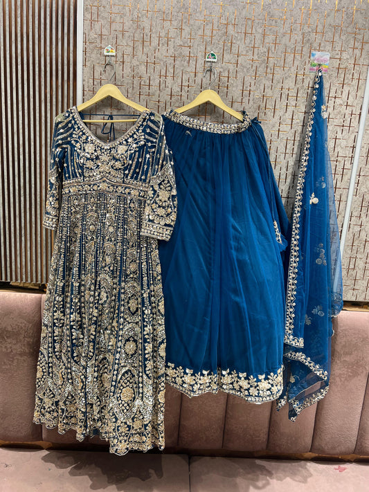 Blue Long Farshi garara muslim Bride Special Dress