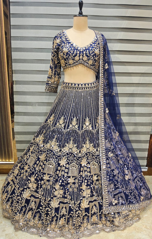 Dark Blue Crop Top Lehenga