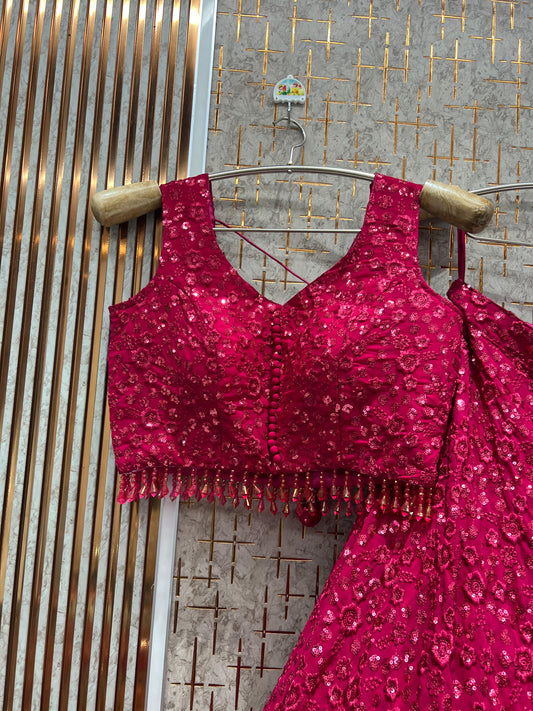 Lavishing Red on Red Monotone Crop Top Lehenga