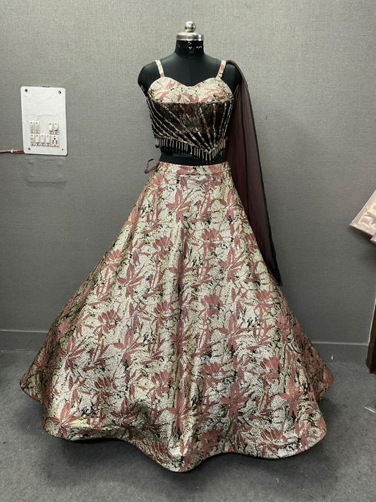 Dark Brown Crop Top Lehenga