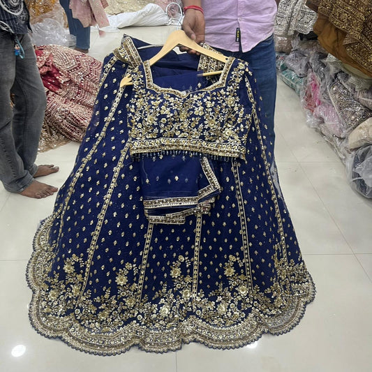 Navy Blue Crop Top Lehenga