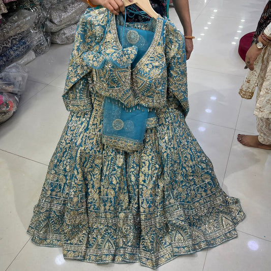 Sky Blue Crop Top Lehenga