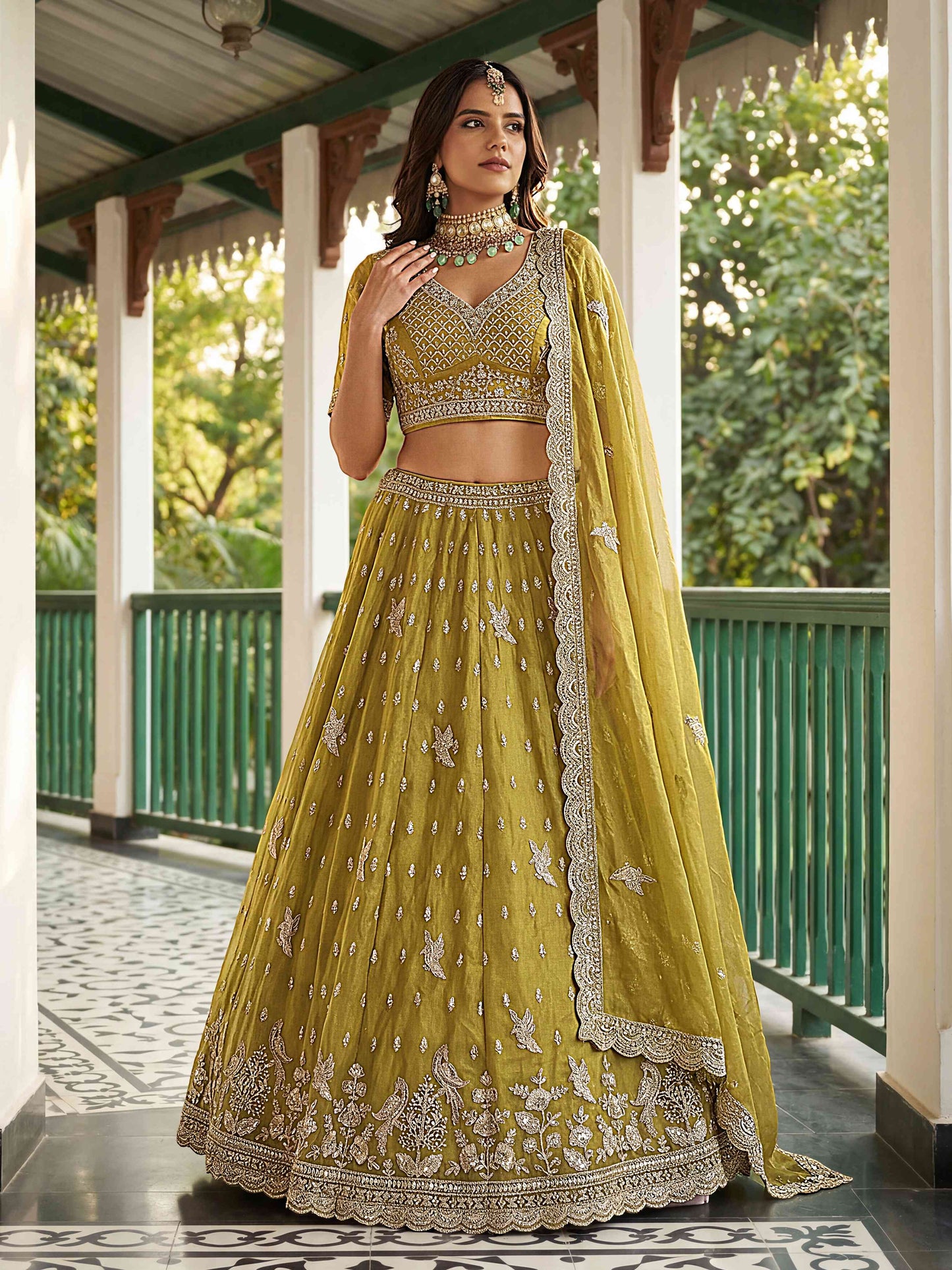 Sea Green Organza Tissue Fabric Lehenga 1247