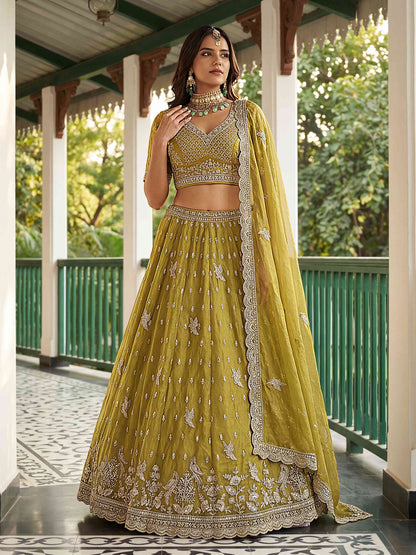 Sea Green Organza Tissue Fabric Lehenga 1247