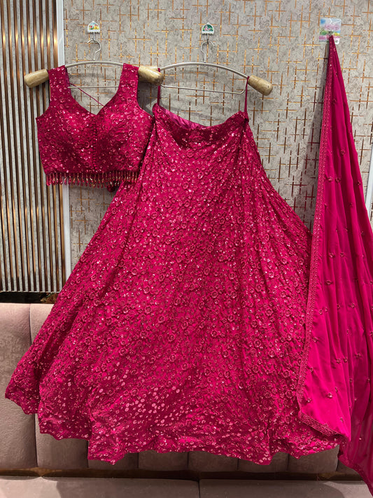 Lavishing Red on Red Monotone Crop Top Lehenga
