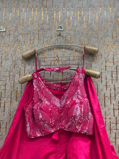 Hot pink Crop Top Lehenga - Shopping World