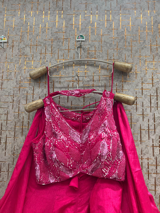 Hot pink Crop Top Lehenga - Shopping World