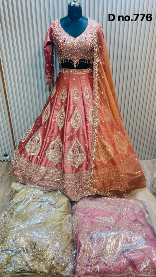 Peach pista green pink Crop top lehenga
