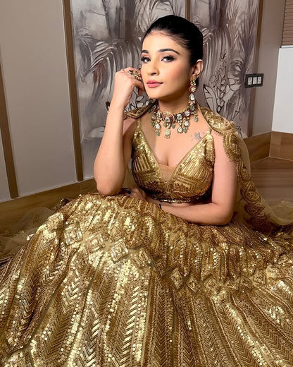 Fabulous peacock golden crop top Lehenga happy customer