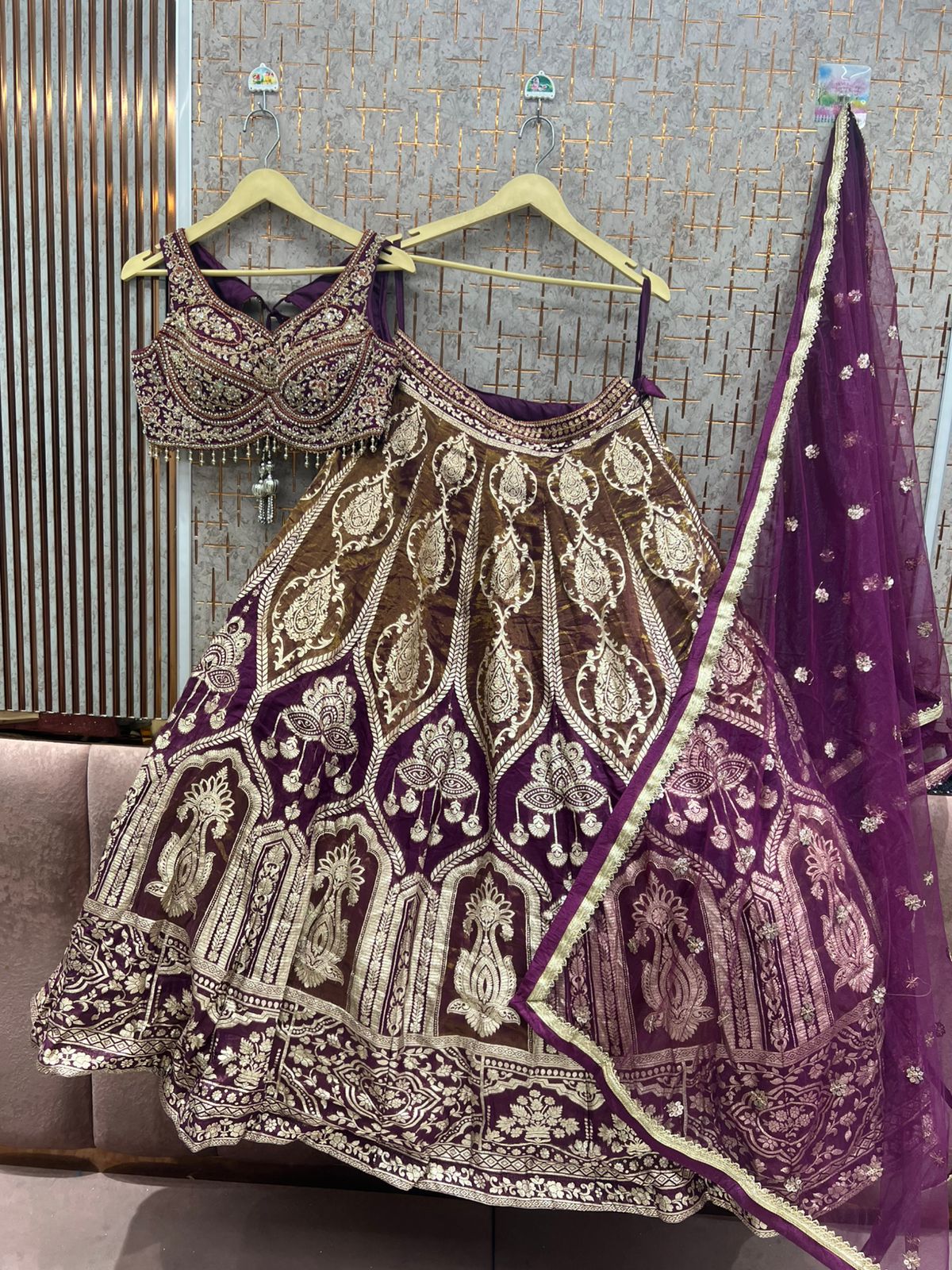 Stunning Hot pink Banarasi Crop top Lehenga