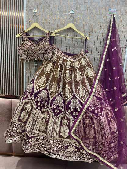 Stunning Hot pink Banarasi Crop top Lehenga