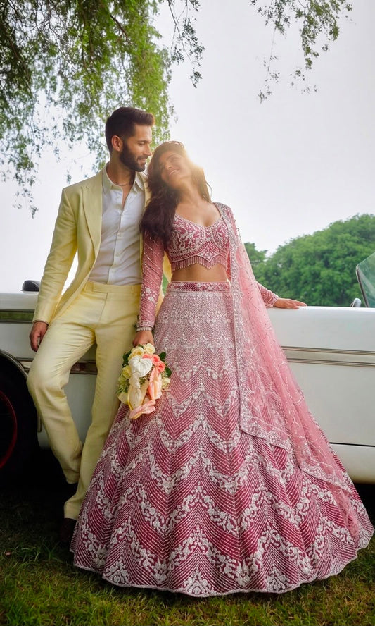 Pink Designer Crop Top Lehenga