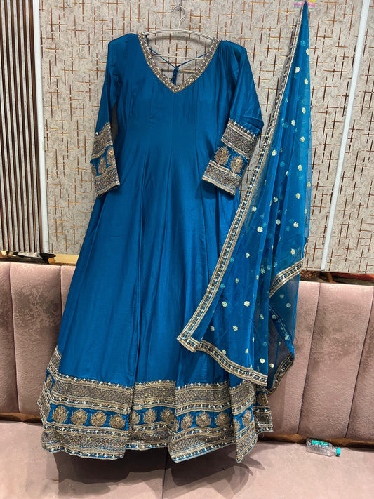 Blue peplum long Dress Farshi Gaharara Dress Special